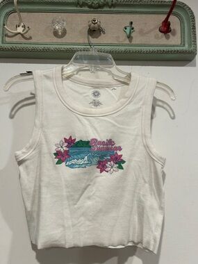 PacSun Sunwear White Floral Graphic Crop ribbed Tank top large women’s